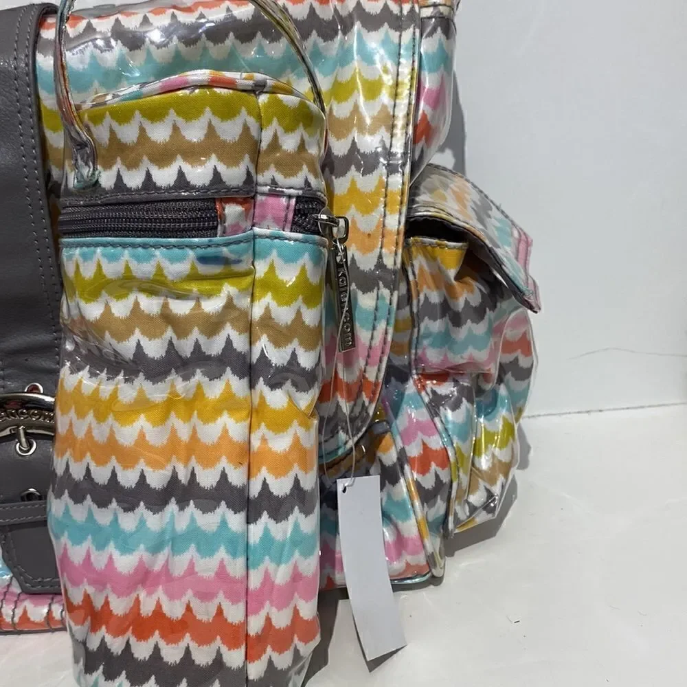 Kalencom New Orleans Diaper Bag Set Chevron Wave Laminated Multicolor NWT